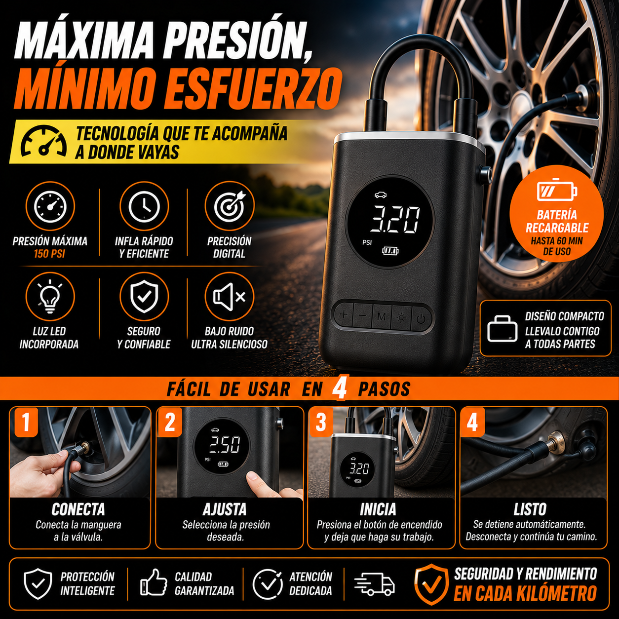 💫Inflador de Aire Portátil Recargable- Infla rápido y seguro💫 ✨+ ENVÍO GRATIS 🚚