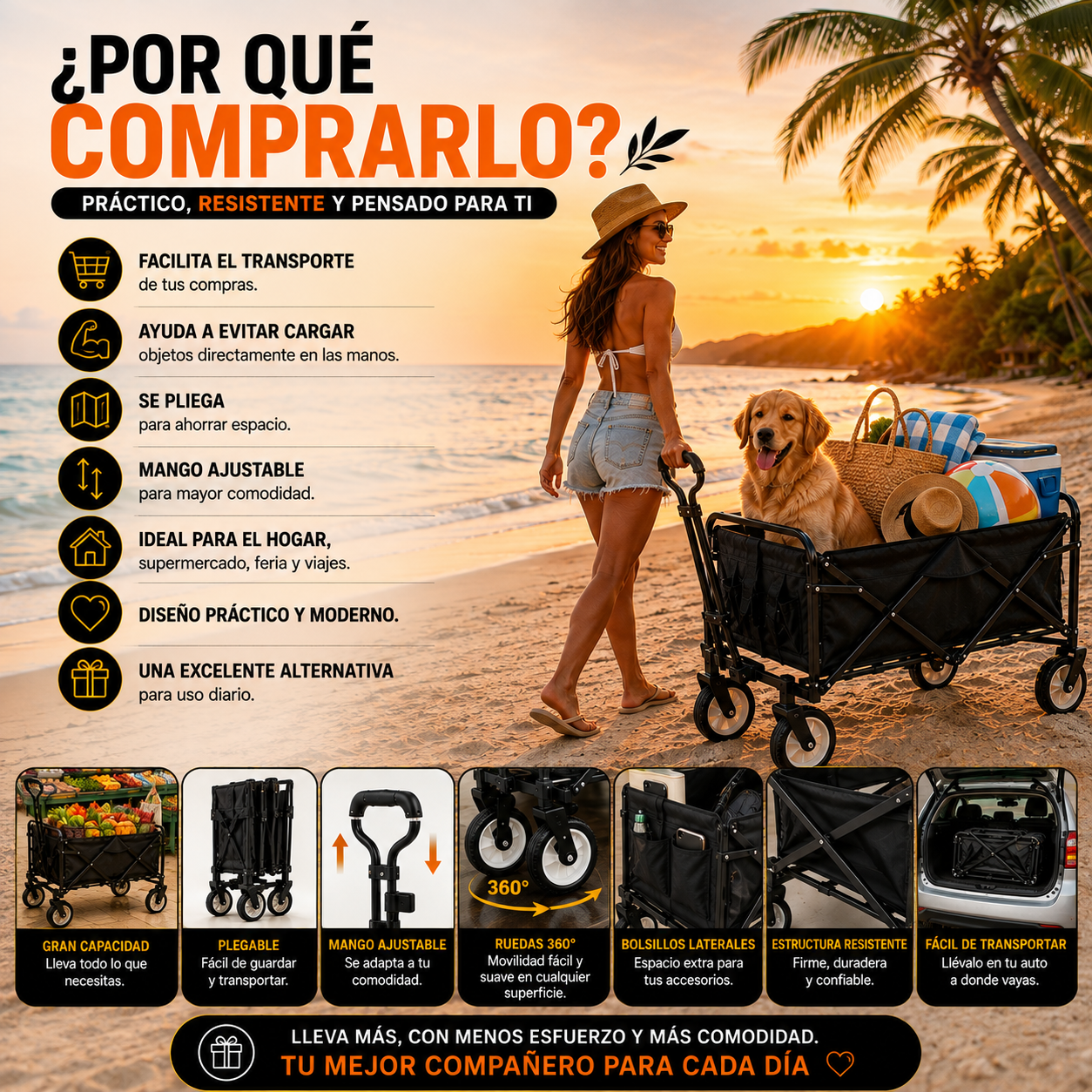 Carrito Black + Mango Plegable Ajustable