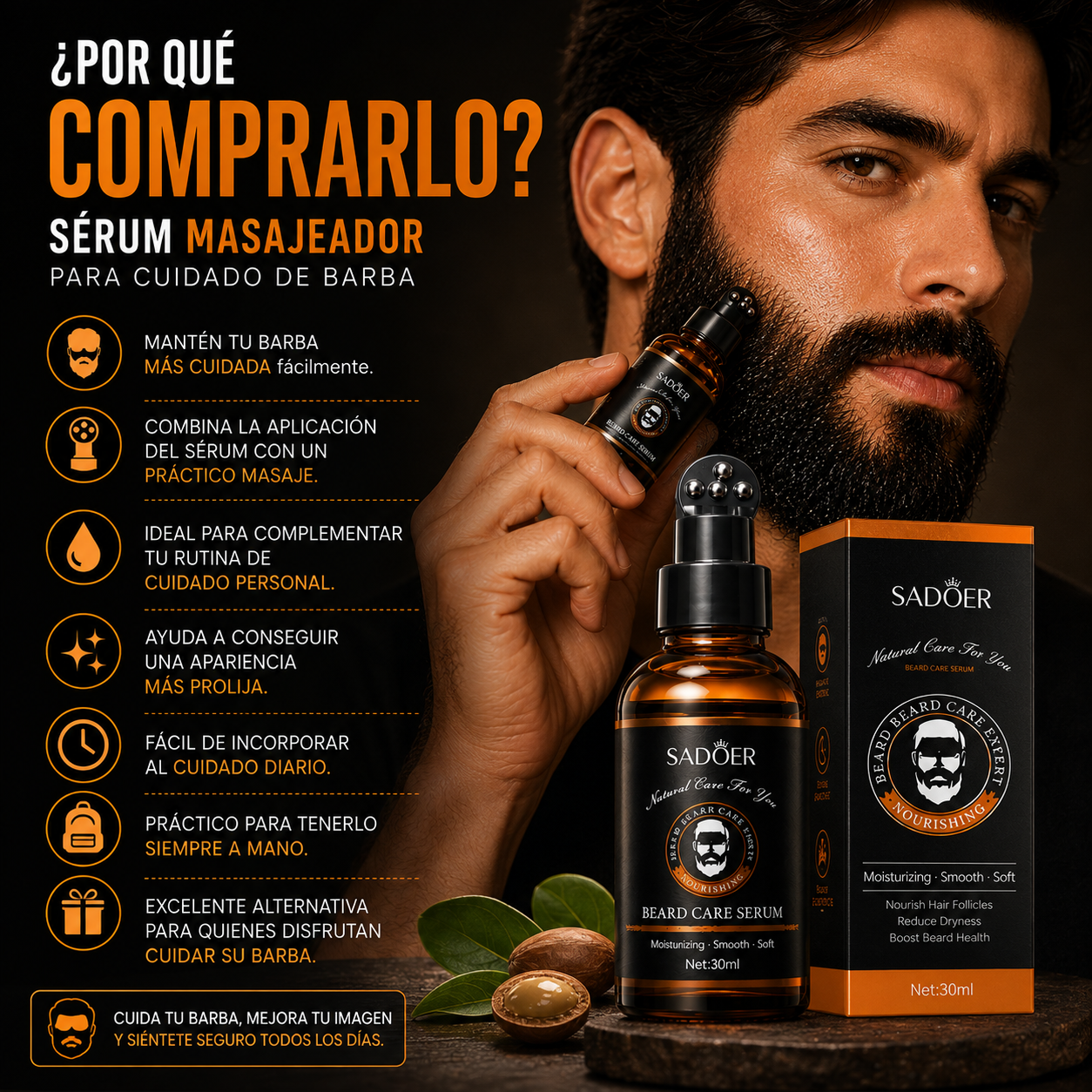🧔 Serum Masajeador para una Barba Más Suave y Cuidada
