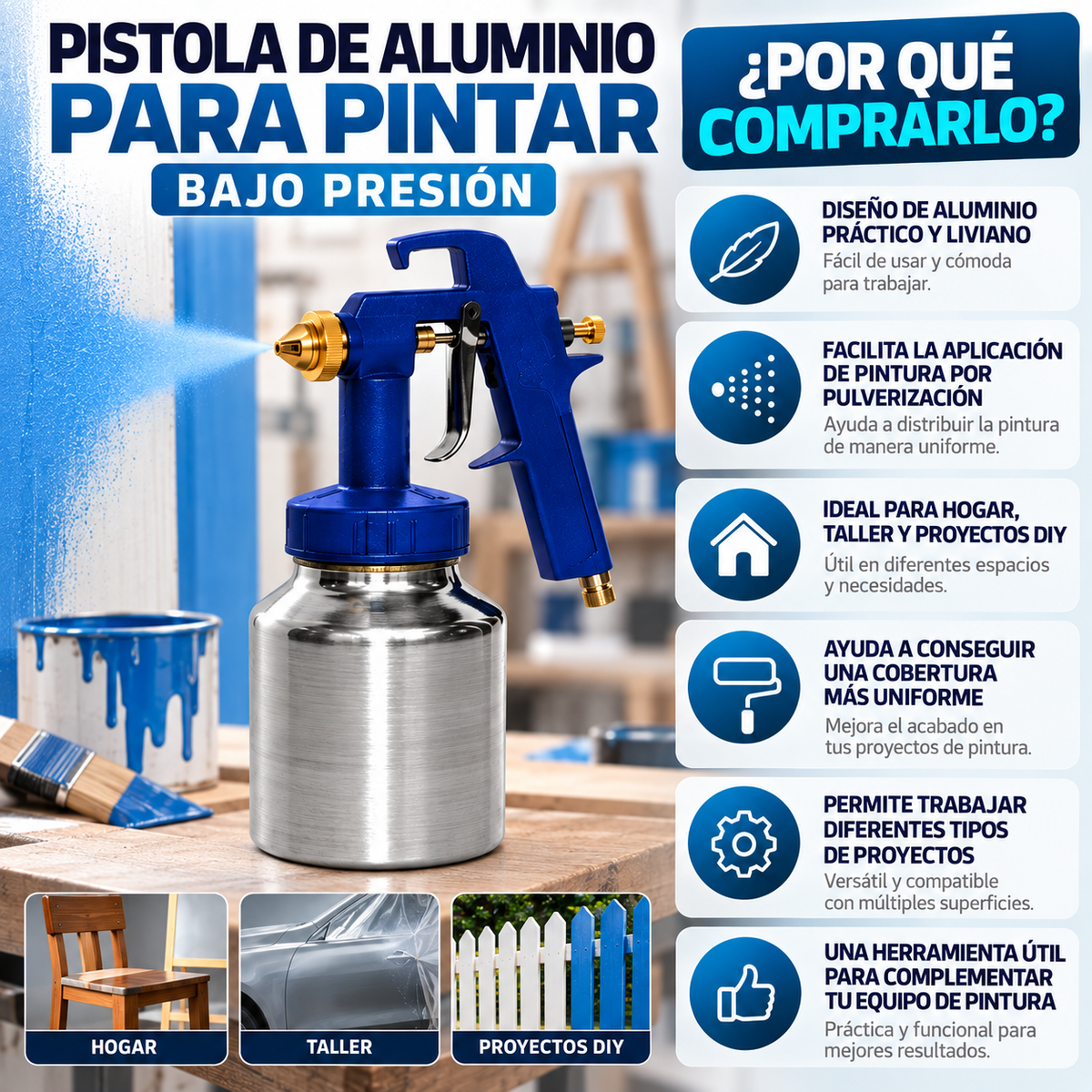 Pistola de Aluminio para Pintar Bajo Presión