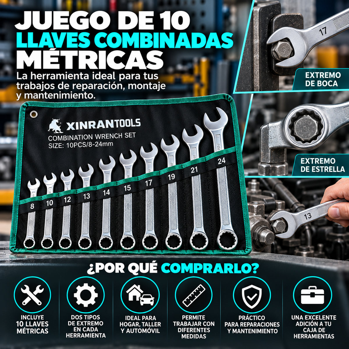 Juego de 10 Llaves Combinadas Métricas