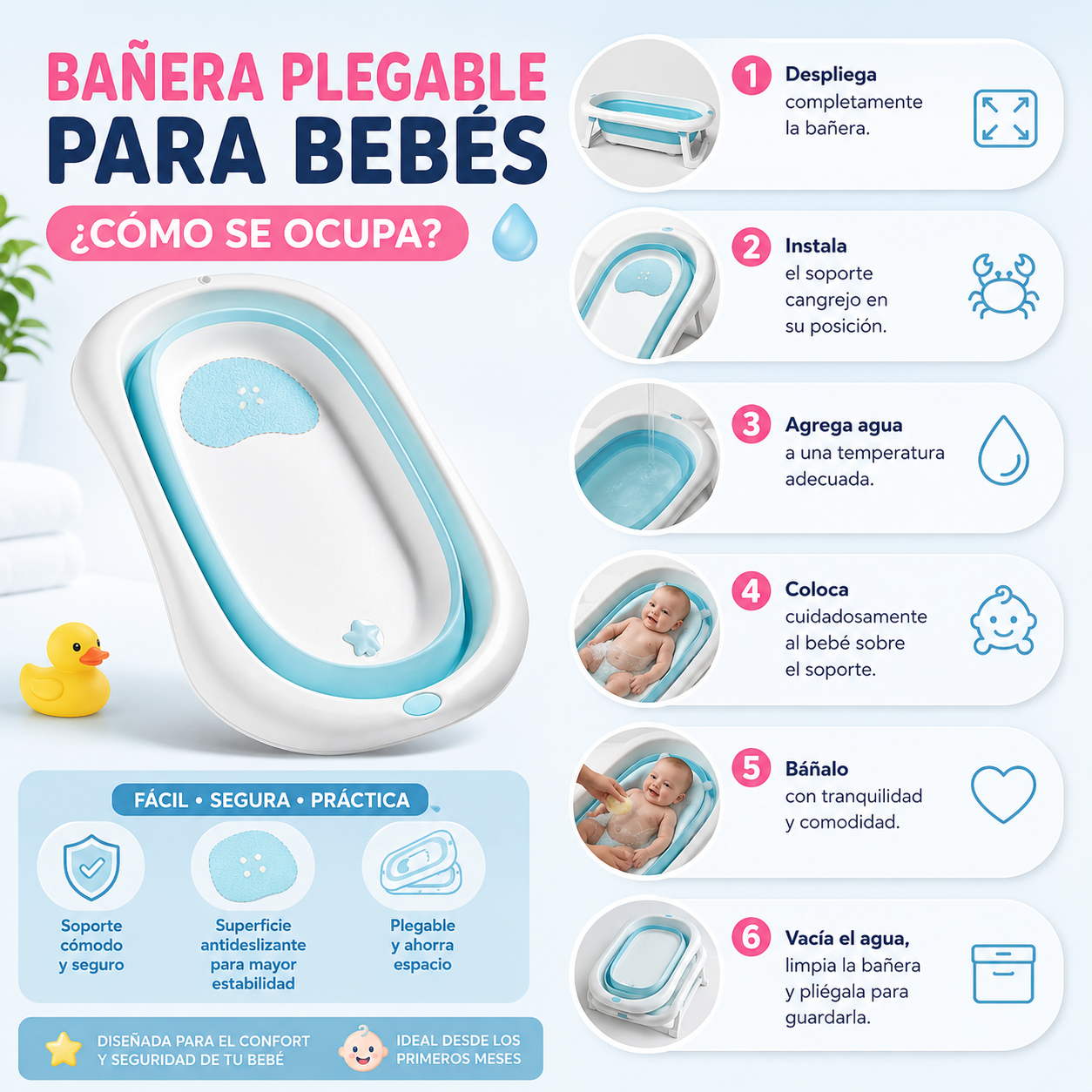 Bañera Plegable con Soporte Cangrejo