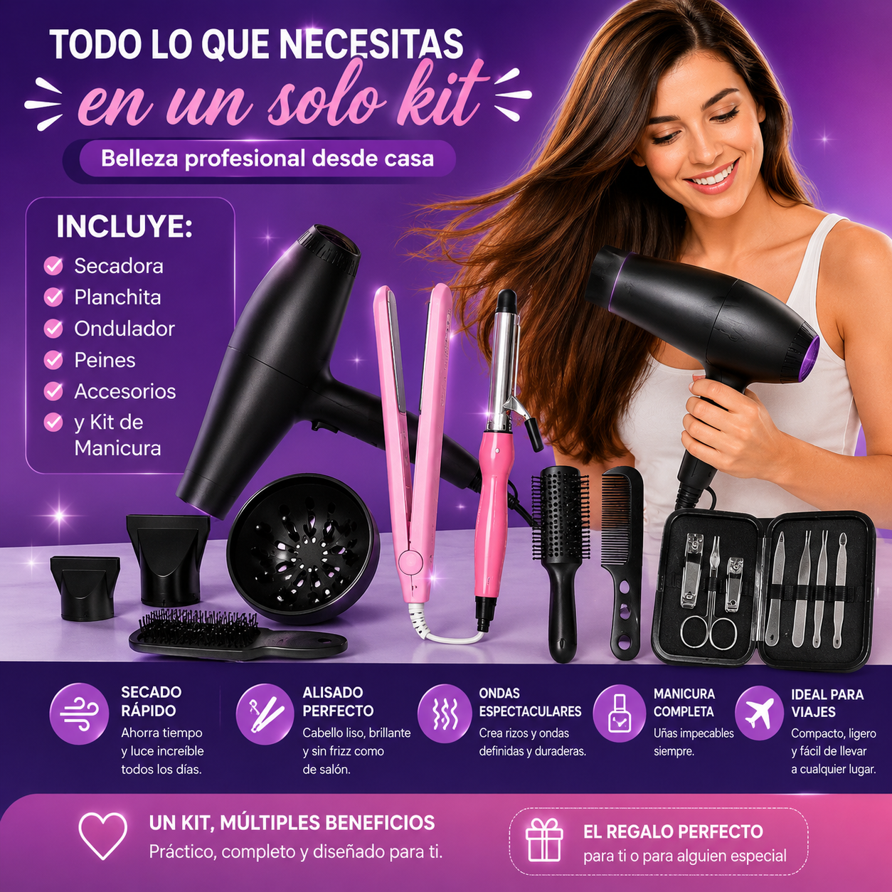 Kit Secado Alisado Cabello y Manicura Profesional