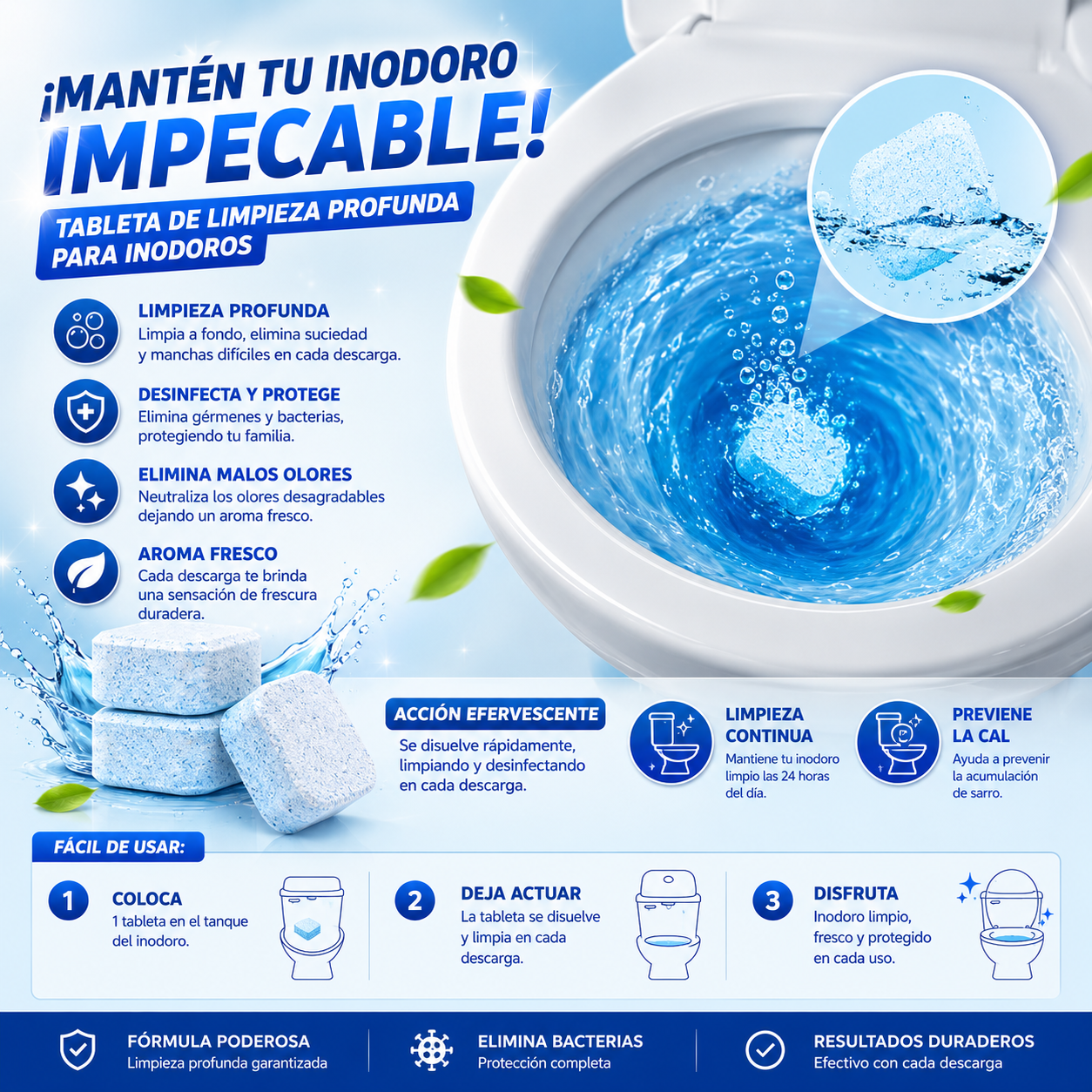 ¡Mantén tu inodoro impecable! Pack 12 Tableta de Limpieza Profunda para Inodoros