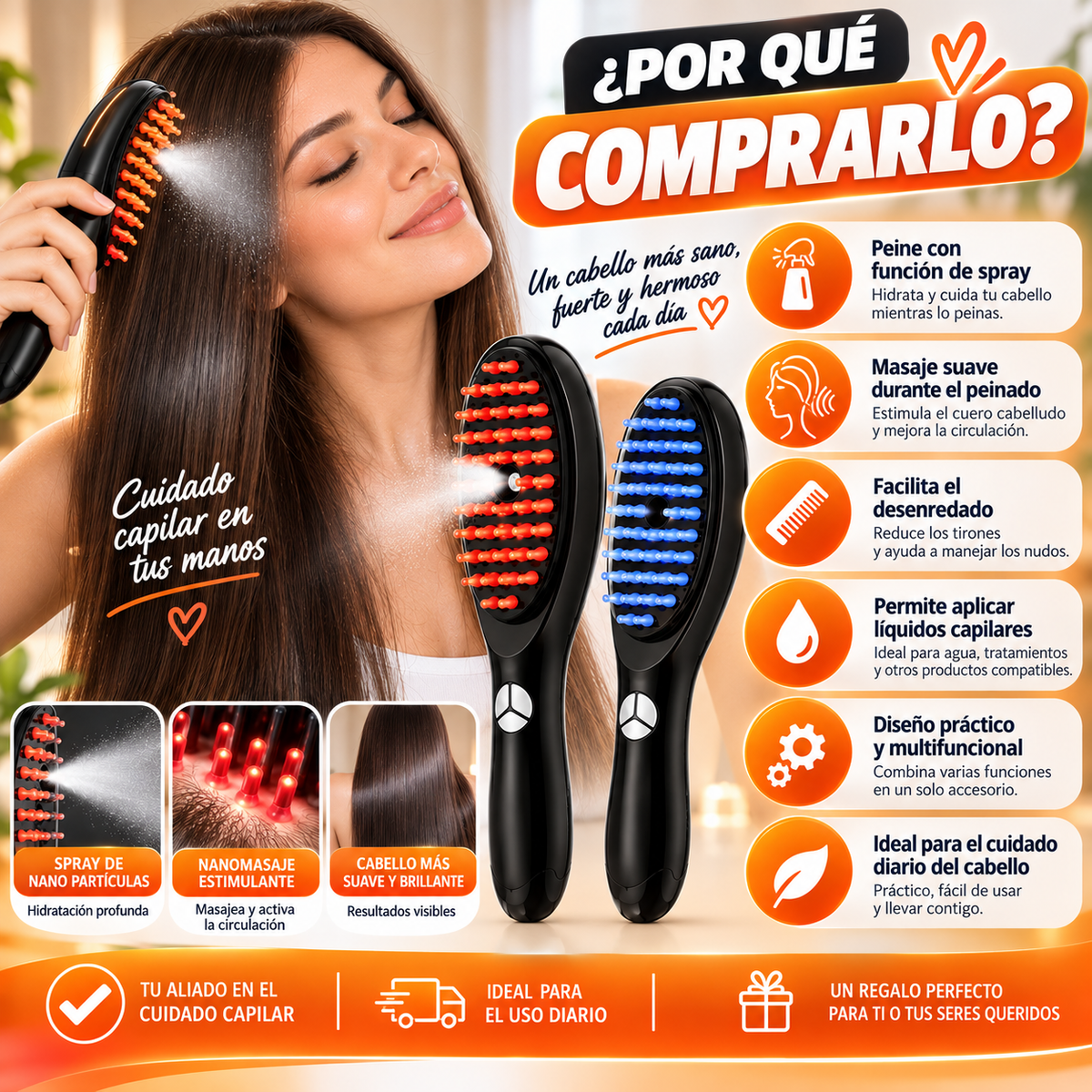 Peine con Nanomasaje y Spray