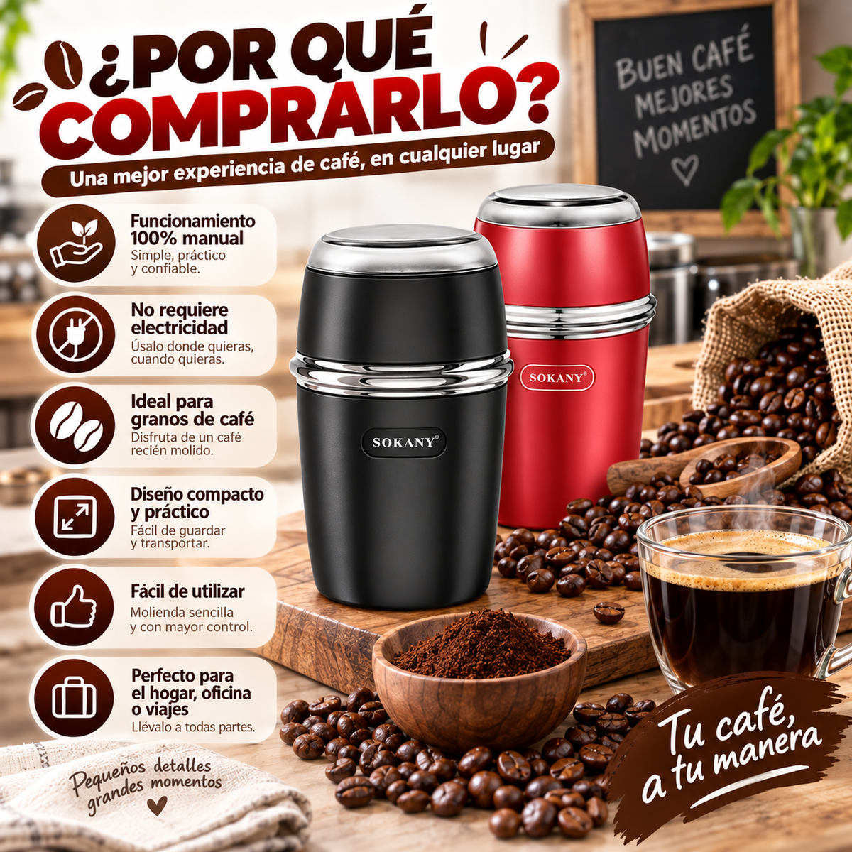 Molino Manual de Granos de Café Sokany