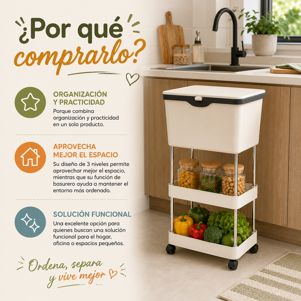 Organizador y Basurero de 3 Niveles