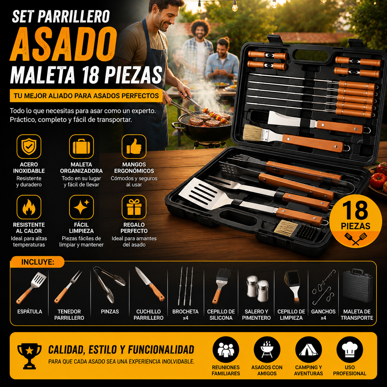 Set Parrillero Asado Maleta 18 Piezas