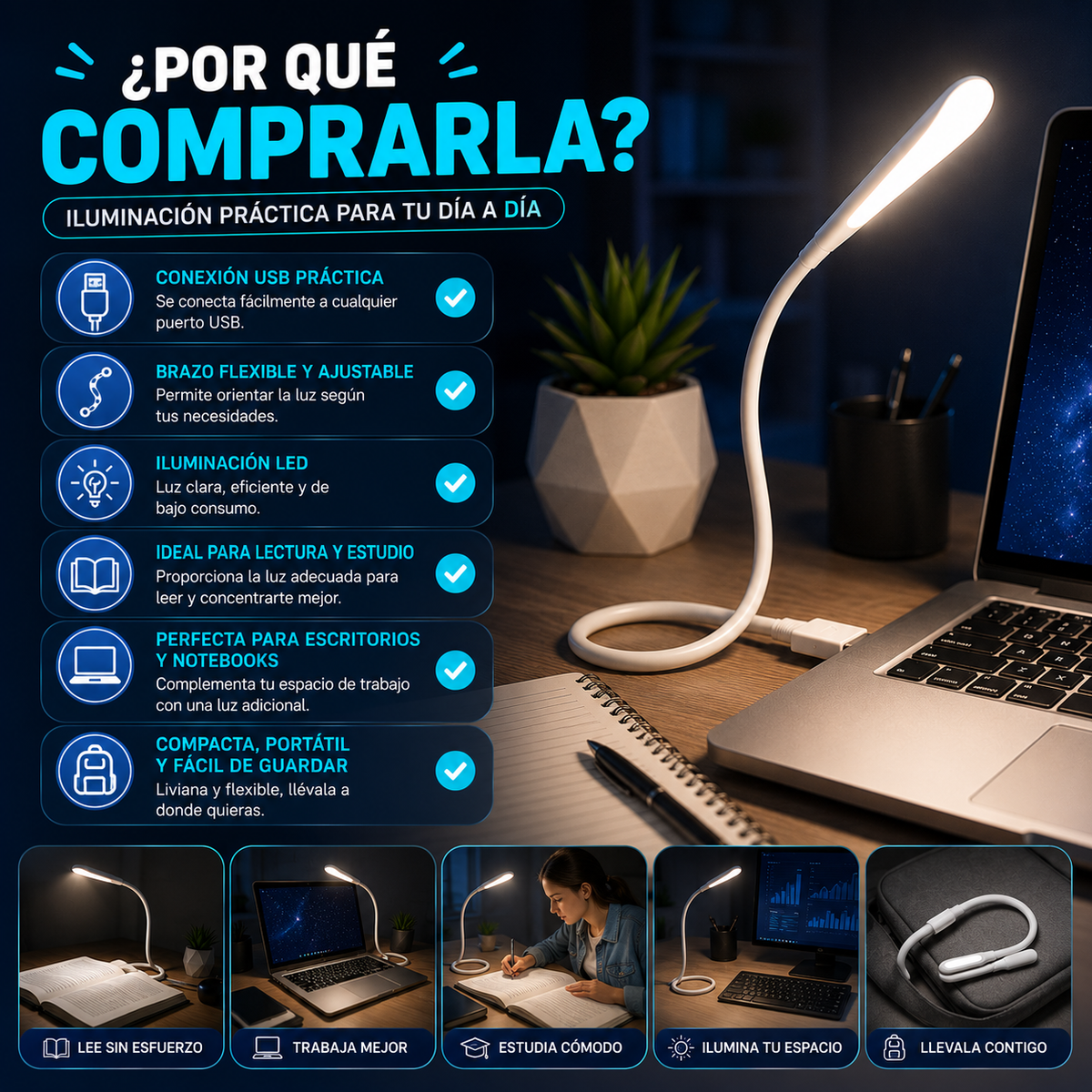 Luz LED de Lectura USB Flexible