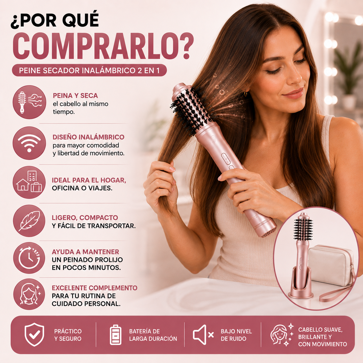 Peine Secador Inalámbrico 2 en 1
