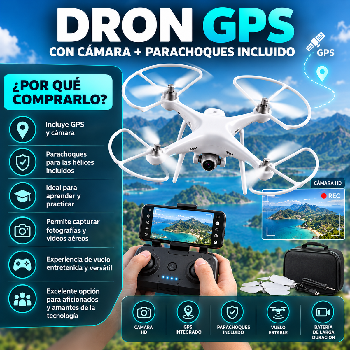 Dron GPS con Cámara + Parachoques Incluido