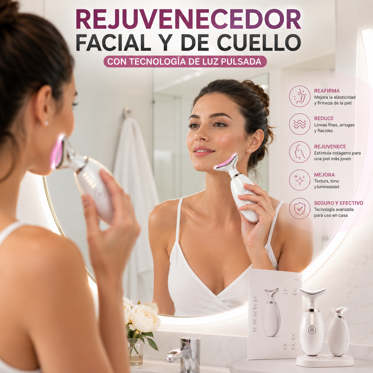 💫 ✨ Rejuvenecedor Facial y de Cuello con Tecnología de Luz Pulsada 💫 ✨ + ENVÍO GRATIS 🚚