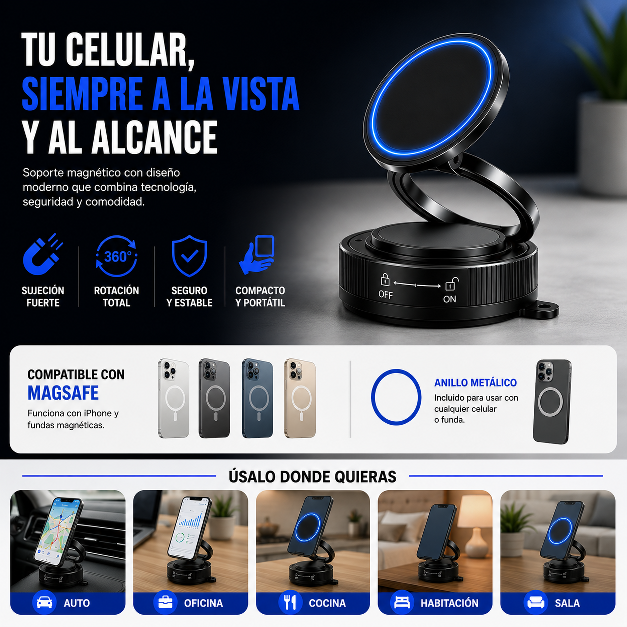 💫 ✨Soporte Magnético Ajustable para Celular – Diseño Premium 360°💫 ✨+ ENVÍO GRATIS 🚚
