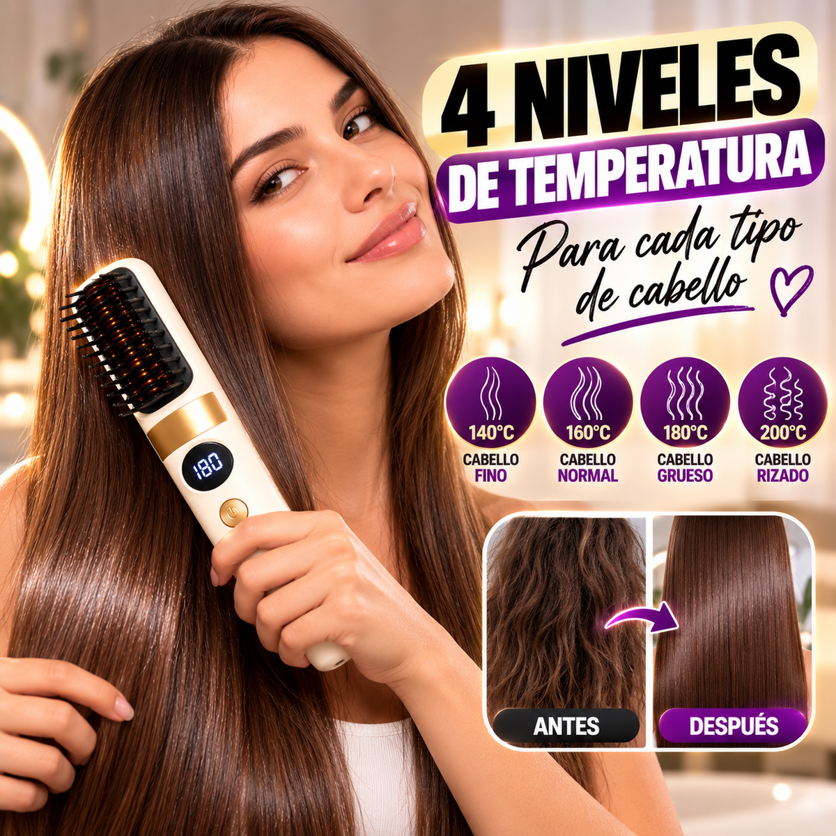 Cepillo Alisador Térmico inalámbrico