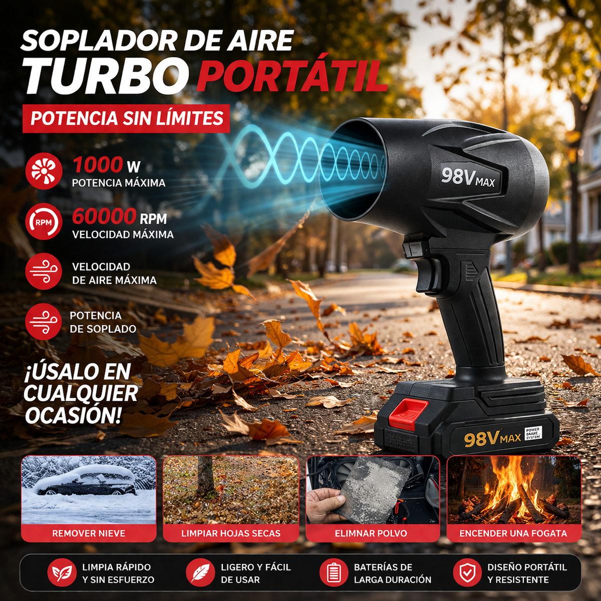 🔥 Soplador de Aire Turbo Inalámbrico – Potencia y Versatilidad en tus Manos