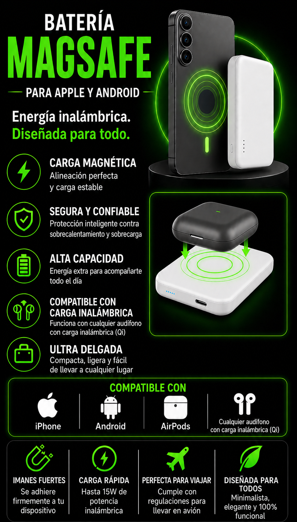 Batería Magsafe para productos Apple/Android-Energía sin límites + ENVÍO GRATIS 🚚
