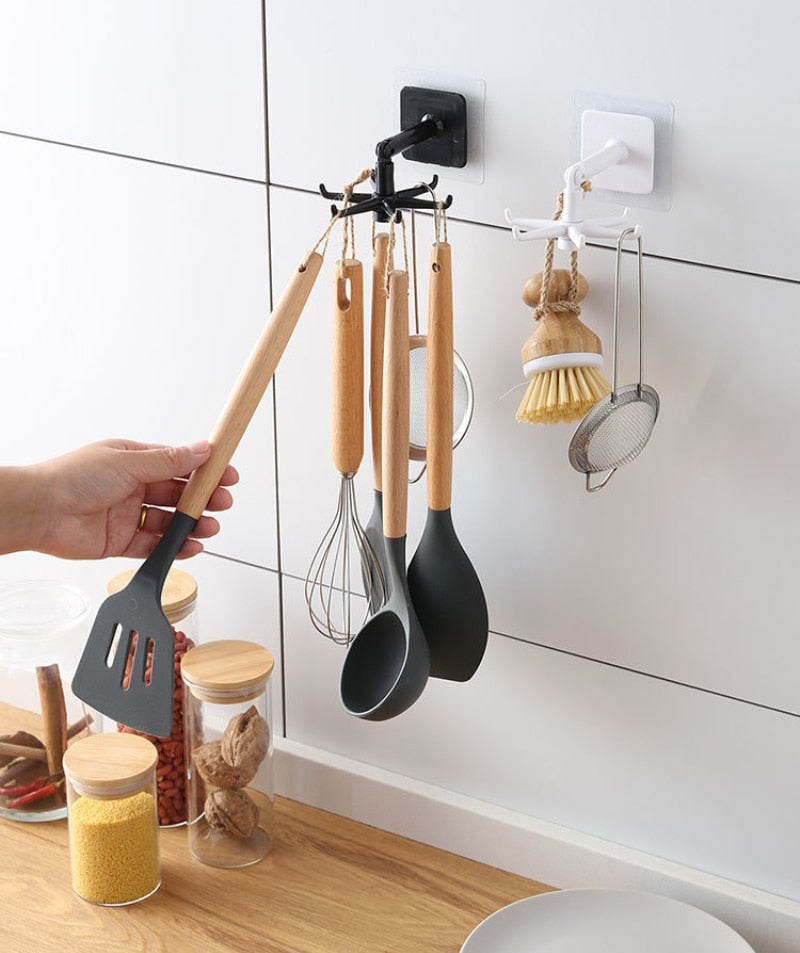 Ganchos giratorios de 360 grados para cocina, gancho autoadhesivo de pared para puerta, bolso, ropa, corbatas