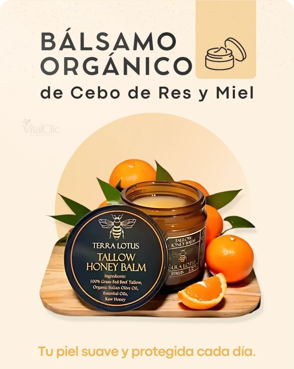 Bálsamo Orgánico de Sebo de Res y Miel-Elimina estrías, acné y líneas de expresión en segundos