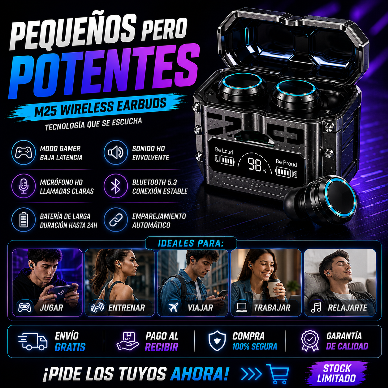 Audífonos Inalámbricos M25 TWS+ENVÍO GRATIS