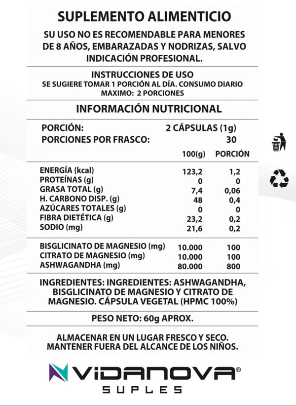 Ashwagandha + Magnesio 1000mg 60 CAPS