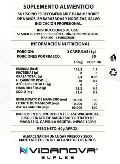Ashwagandha + Magnesio 1000mg 60 CAPS