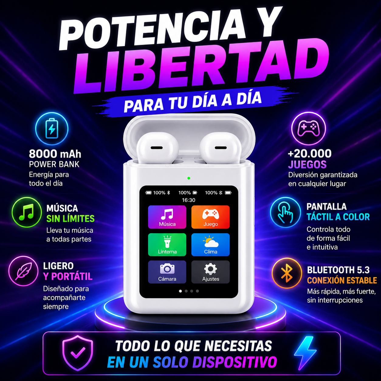 AUDIFONOS A98 POWER BANK PANTALLA TÁCTIL
