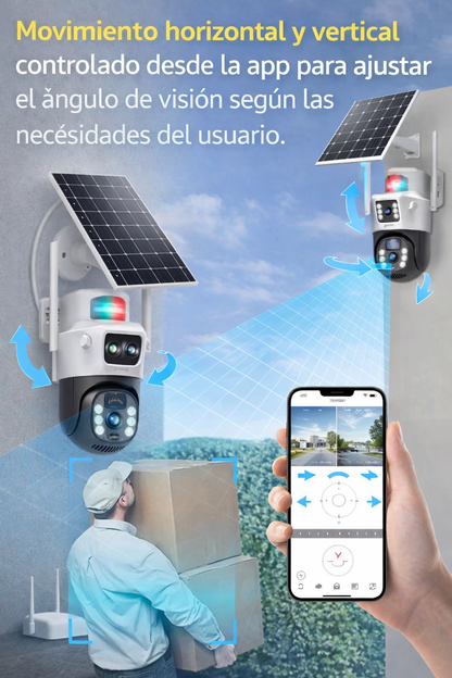 Cámara Solar 2K Doble lente 360-Conexión 24/7 sin electricidad