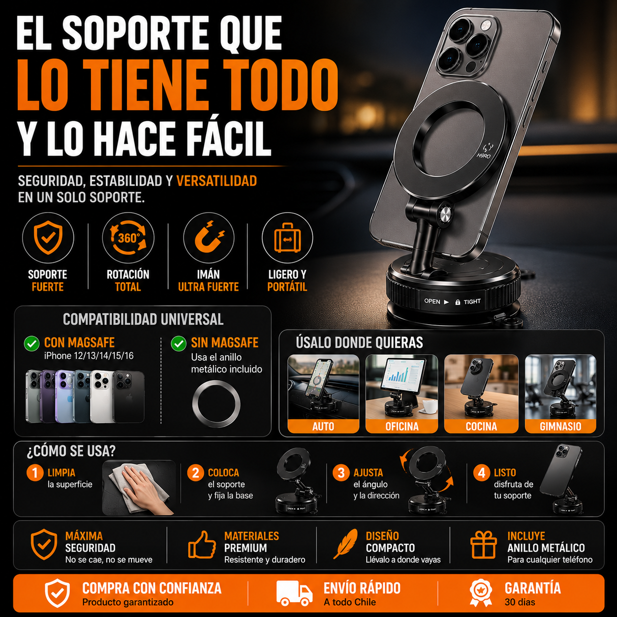 Soporte magnético celular Premium Rotativo multi propósito+ ENVÍO GRATIS 🚚