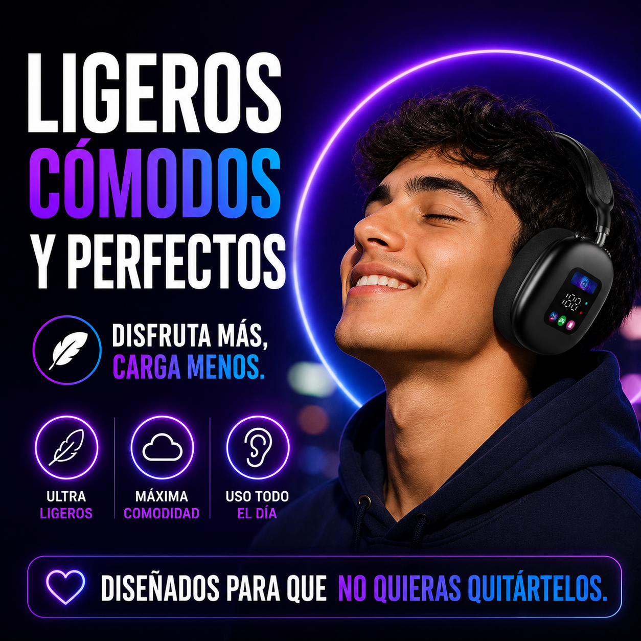 Akz Max600 Auriculares Inalámbricos Over-Ear con Pantalla Digital