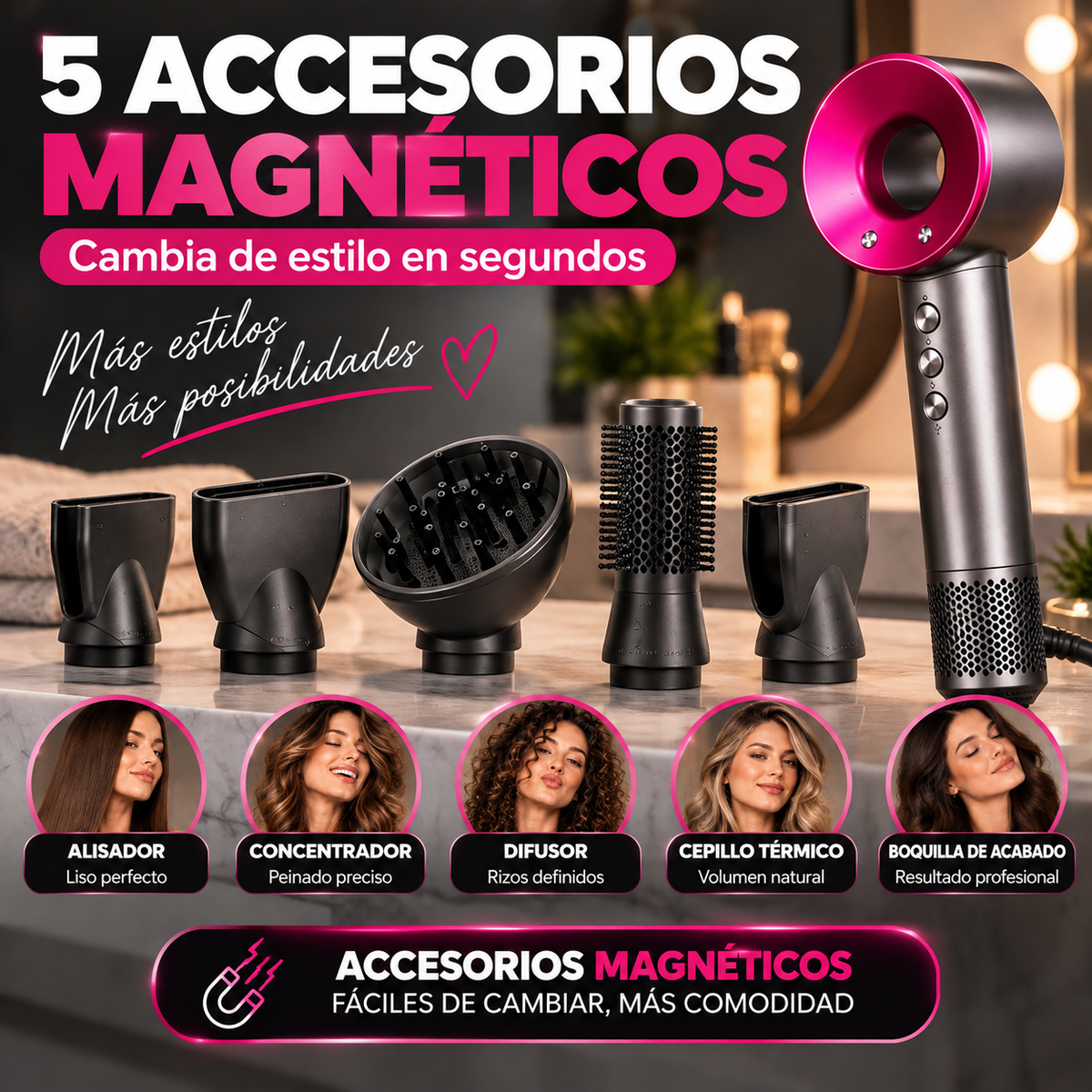 Secador Moldeador de Cabello Profesional 5 en 1