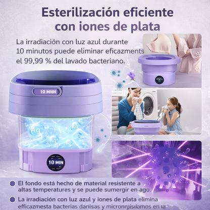 Lavadora Portátil Plegable con Esterilización por Luz Azul e Iones de Plata + ENVÍO GRATIS 🚚