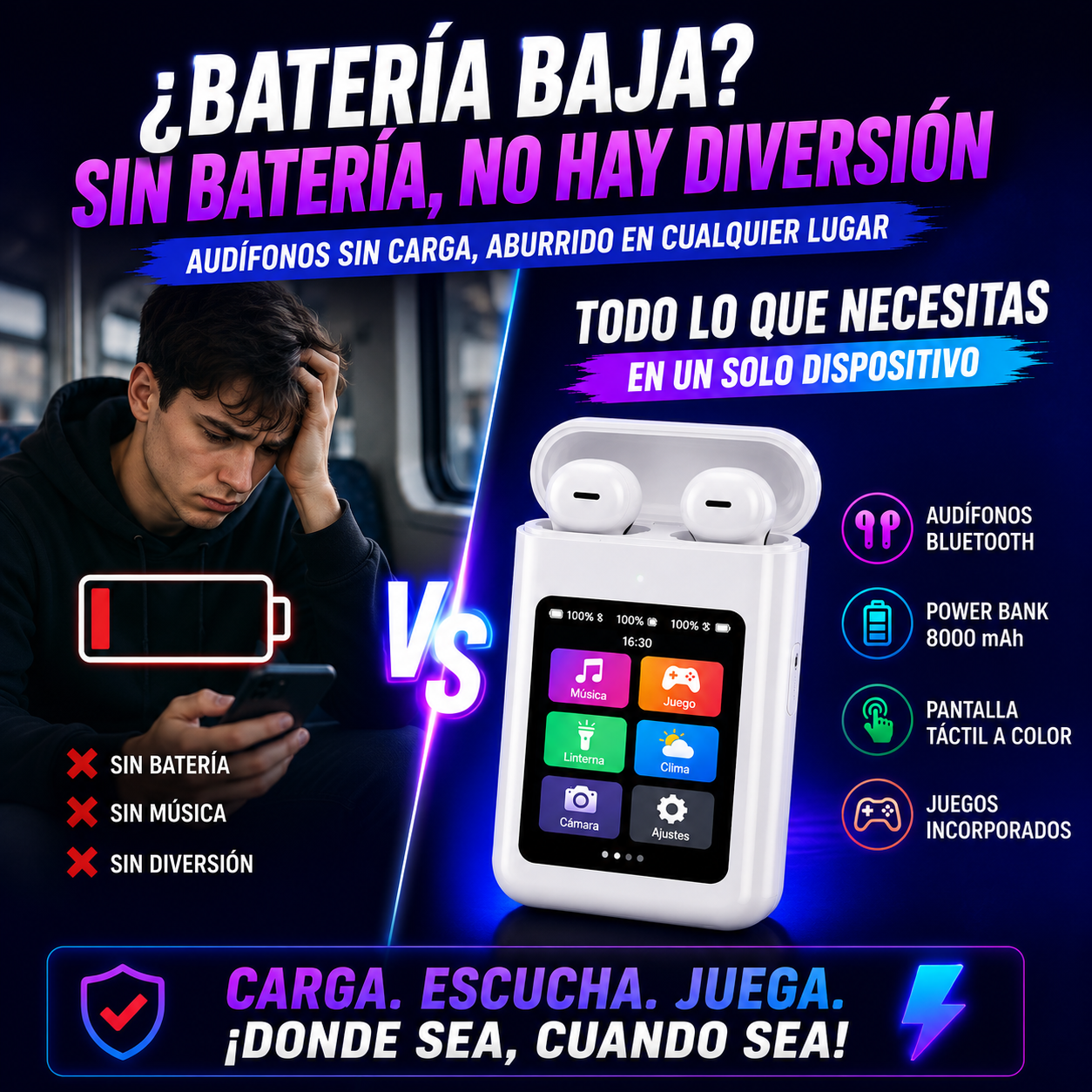 AUDIFONOS A98 POWER BANK PANTALLA TÁCTIL