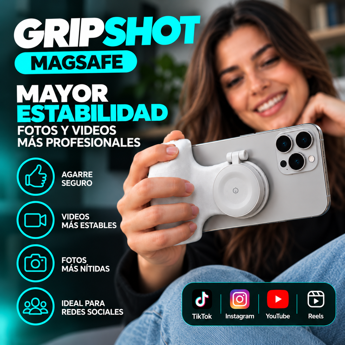 Soporte y Empuñadura LED Celular Gripshot Magsafe KM06D
