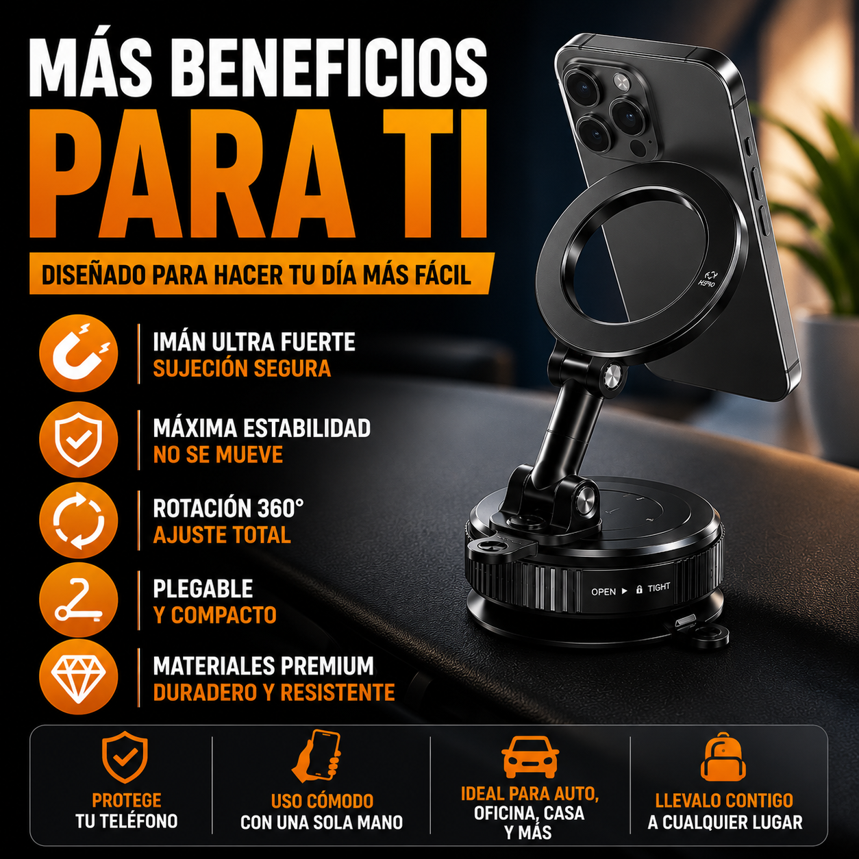 Soporte magnético celular Premium Rotativo multi propósito+ ENVÍO GRATIS 🚚