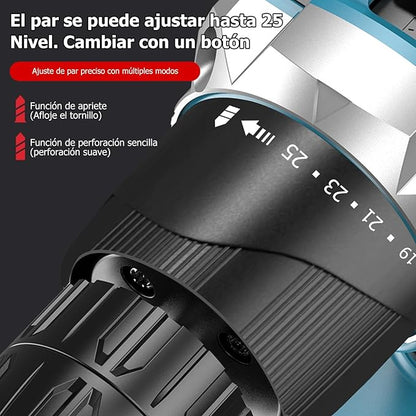 TALADRO INALÁMBRICO 2 BATERÍAS MÁS ACCESORIOS