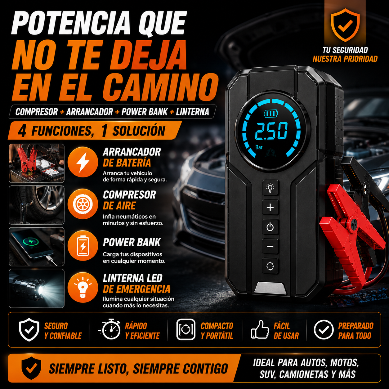 Compresor de Aire y Arrancador de Batería+ ENVÍO GRATIS 🚚