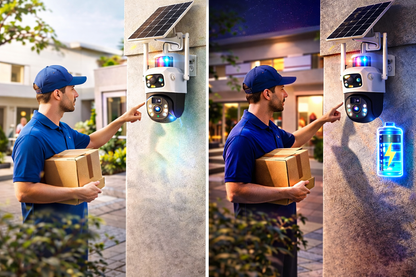 Cámara Solar 2K Doble lente 360-Conexión 24/7 sin electricidad