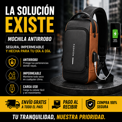 BOLSO ANTIRROBO CON CARGA USB+BLOQUEO