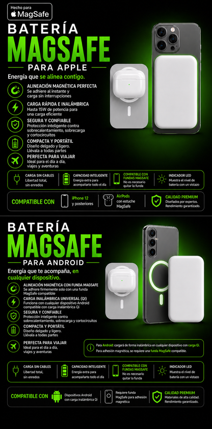 Batería Magsafe para productos Apple/Android-Energía sin límites + ENVÍO GRATIS 🚚