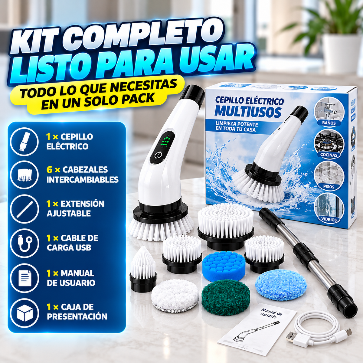 Cepillo de limpieza eléctrico multifuncional