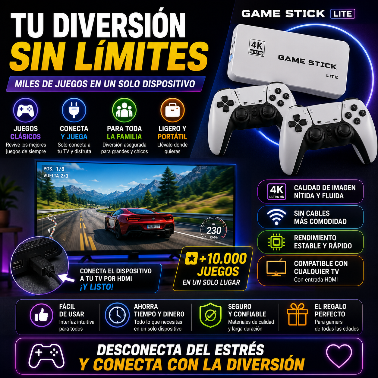 Consola Juegos RETRO GAME STICK PRO-20.000 JUEGOS+ ENVÍO GRATIS 🚚