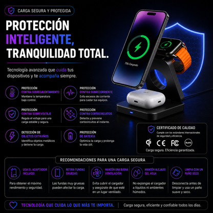 Cargador 3 EN 1 inalámbrico MagSafe para Apple+ ENVÍO GRATIS 🚚
