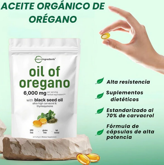 Aceite de orégano con aceite de semilla negra, 60 cápsulas
