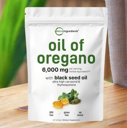 Aceite de orégano con aceite de semilla negra, 60 cápsulas