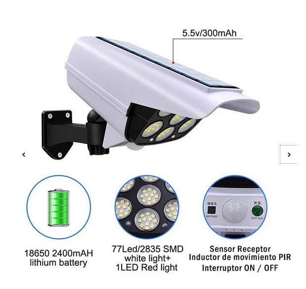 Foco Led Solar Tipo Camara+sensor De Movimiento + Control Remoto