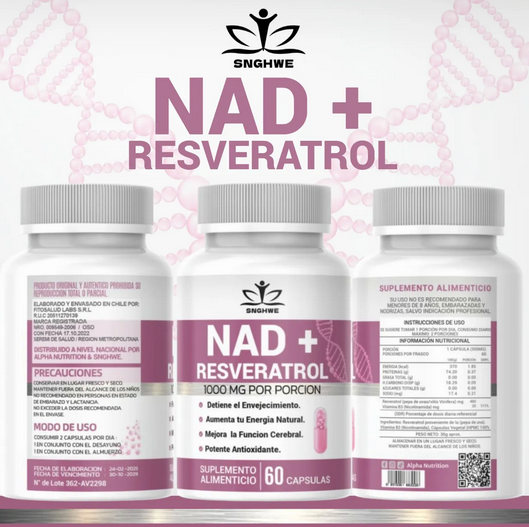 Nad + Resveratrol 1000mg Original, 60 Caps. Original Sin Sabor
