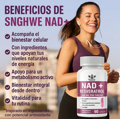 Nad + Resveratrol 1000mg Original, 60 Caps. Original Sin Sabor
