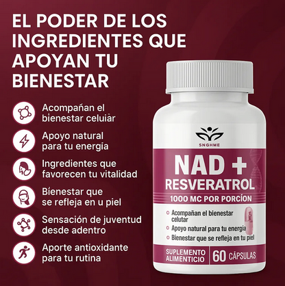 Nad + Resveratrol 1000mg Original, 60 Caps. Original Sin Sabor