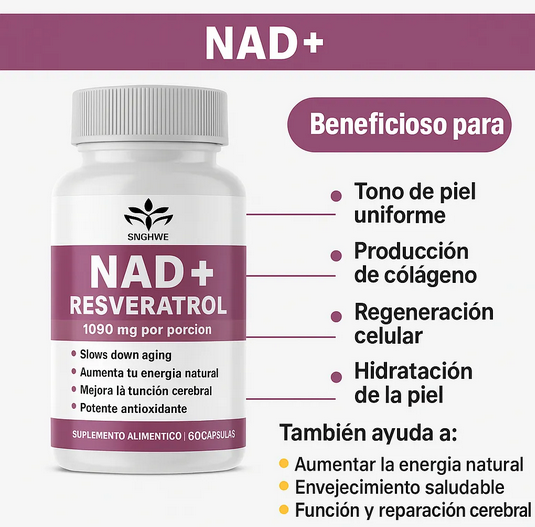 Nad + Resveratrol 1000mg Original, 60 Caps. Original Sin Sabor