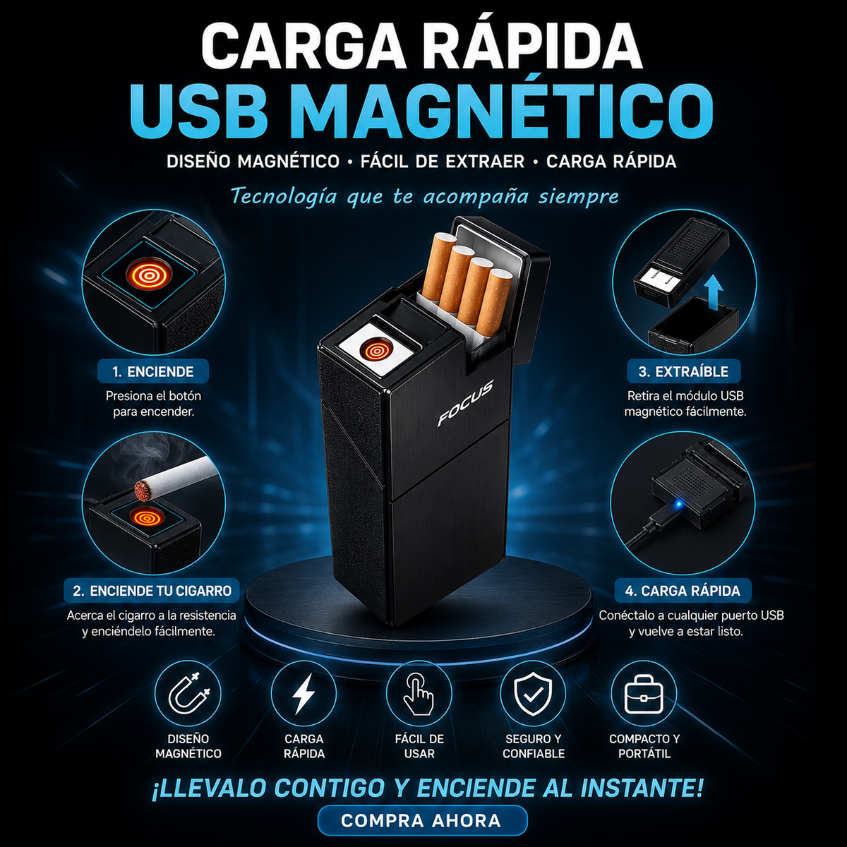🚬 Cigarrera con Encendedor Eléctrico Integrado